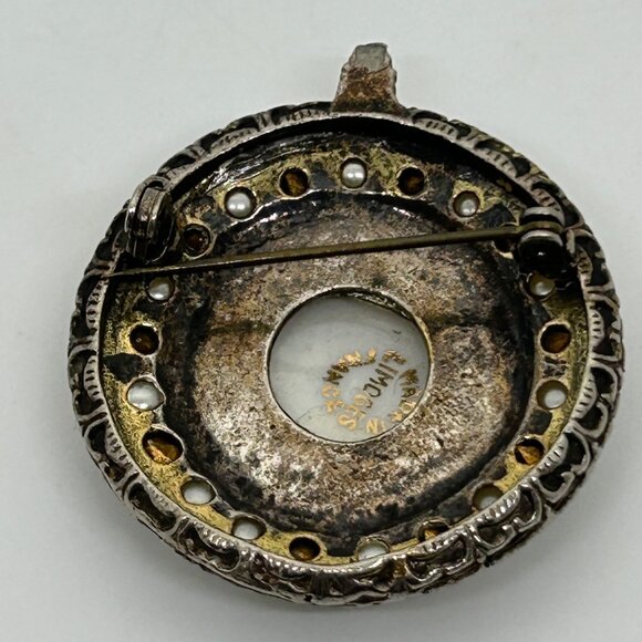 Vintage Limoges Porcelain Cameo Brooch Faux Pearls Rhinestones Hand Painted READ - Picture 10 of 16